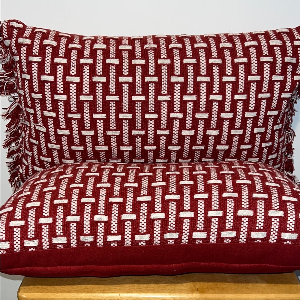 Rust and White Woven Pattern Pillow